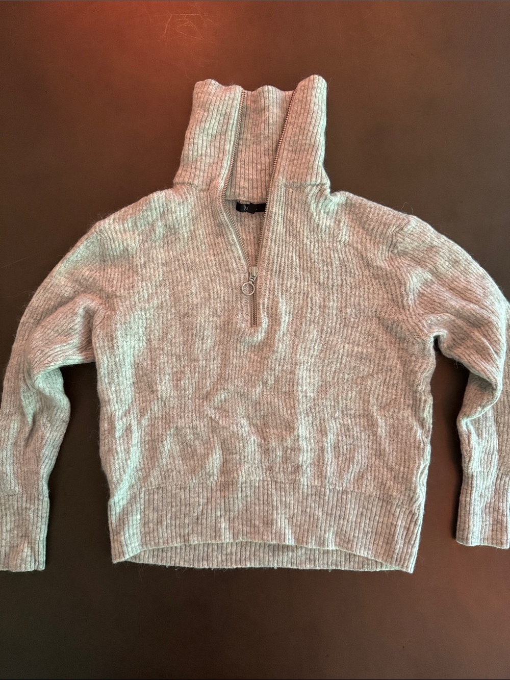 Quince Light Gray Ribbed Quarter-Zip Funnel Neck Sweater